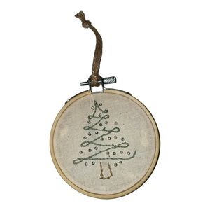 Handcrafted Holiday Tree Ornament with Green and Brown Embroidery